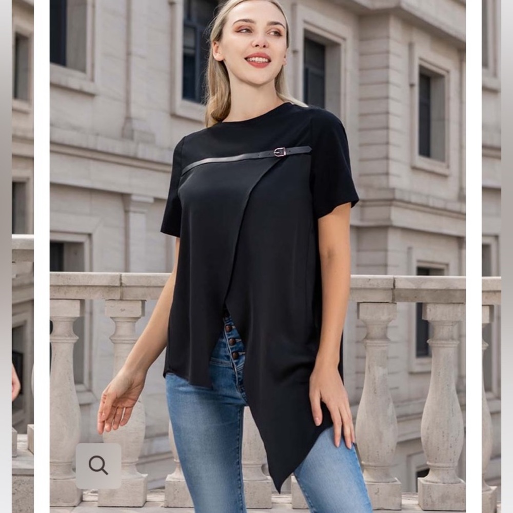 NWT S.DEER black short sleeve asymmetrical cut top size XL